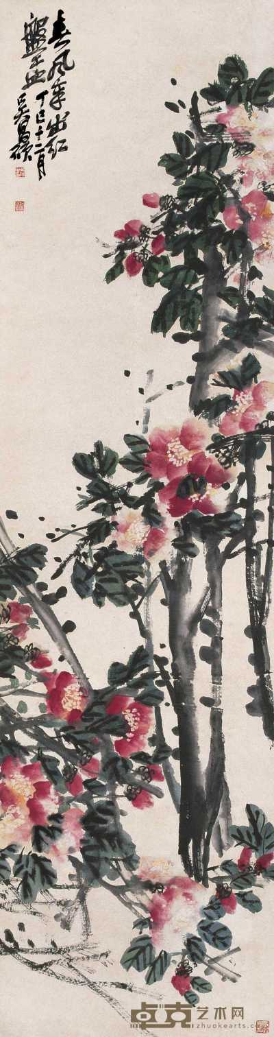 吴昌硕 1917年作 花卉 镜心 150×40cm